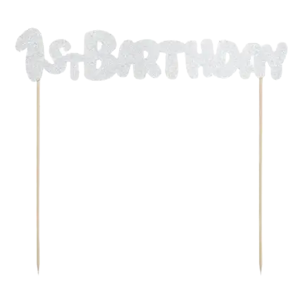 Taartdecoratie 1e verjaardag zilver glitter