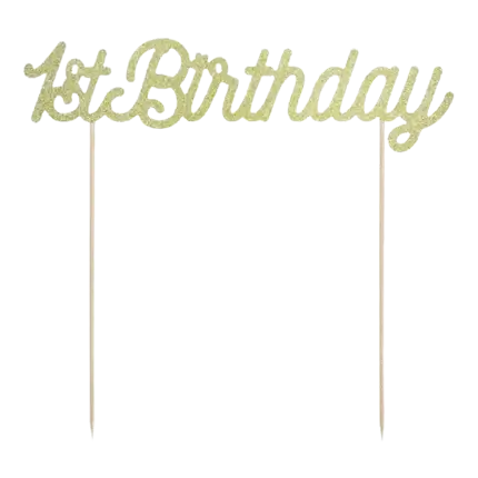 Taartdecoratie 1e verjaardag goud glitter