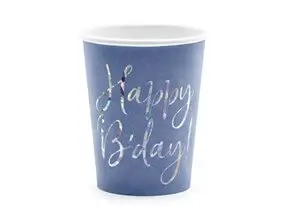 Blauwe papieren beker Happy Bday (set van 6)