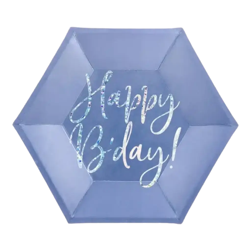 Blauw papieren bordje Gelukkige Verjaardag (Set van 6)