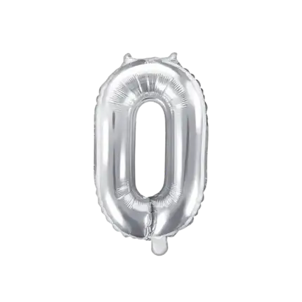 Verjaardagsballon nummer 0 Zilver 35cm