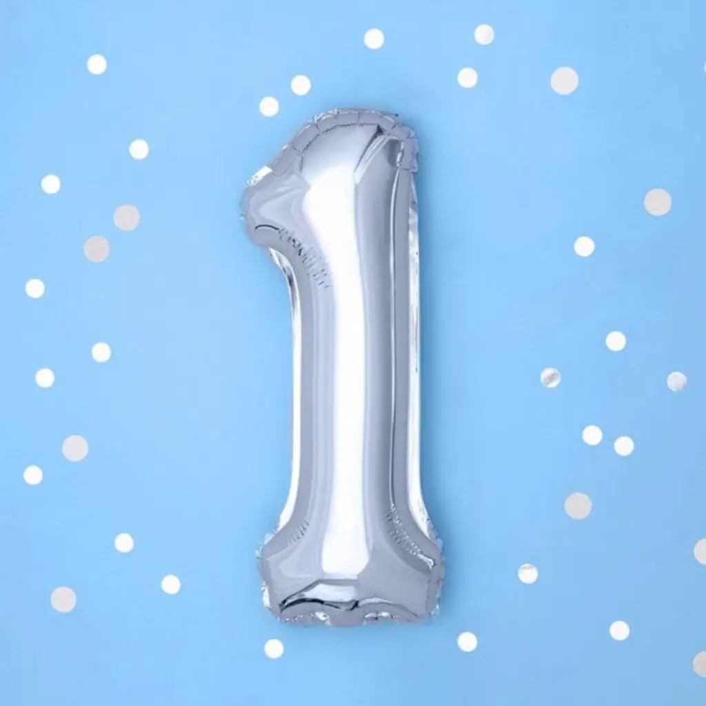 Verjaardagsballon Nummer 1 Zilver 35cm
