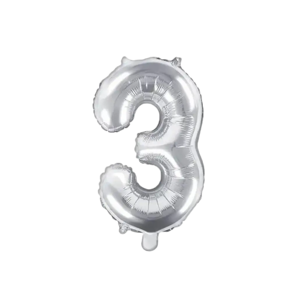Verjaardagsballon nummer 3 Zilver 35cm