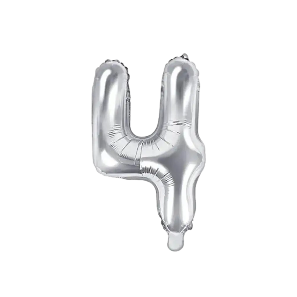 Verjaardagsballon nummer 4 Zilver 35cm