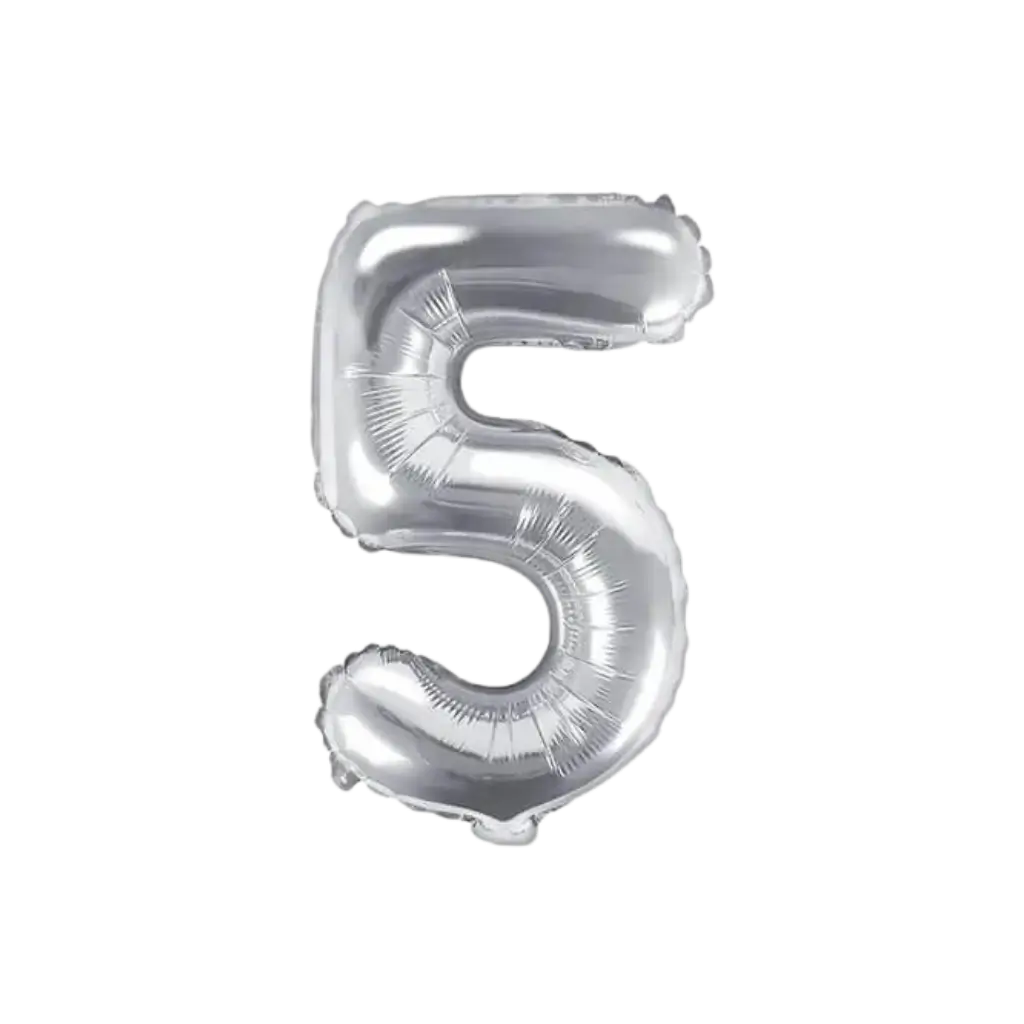 Verjaardagsballon nummer 5 Zilver 35cm