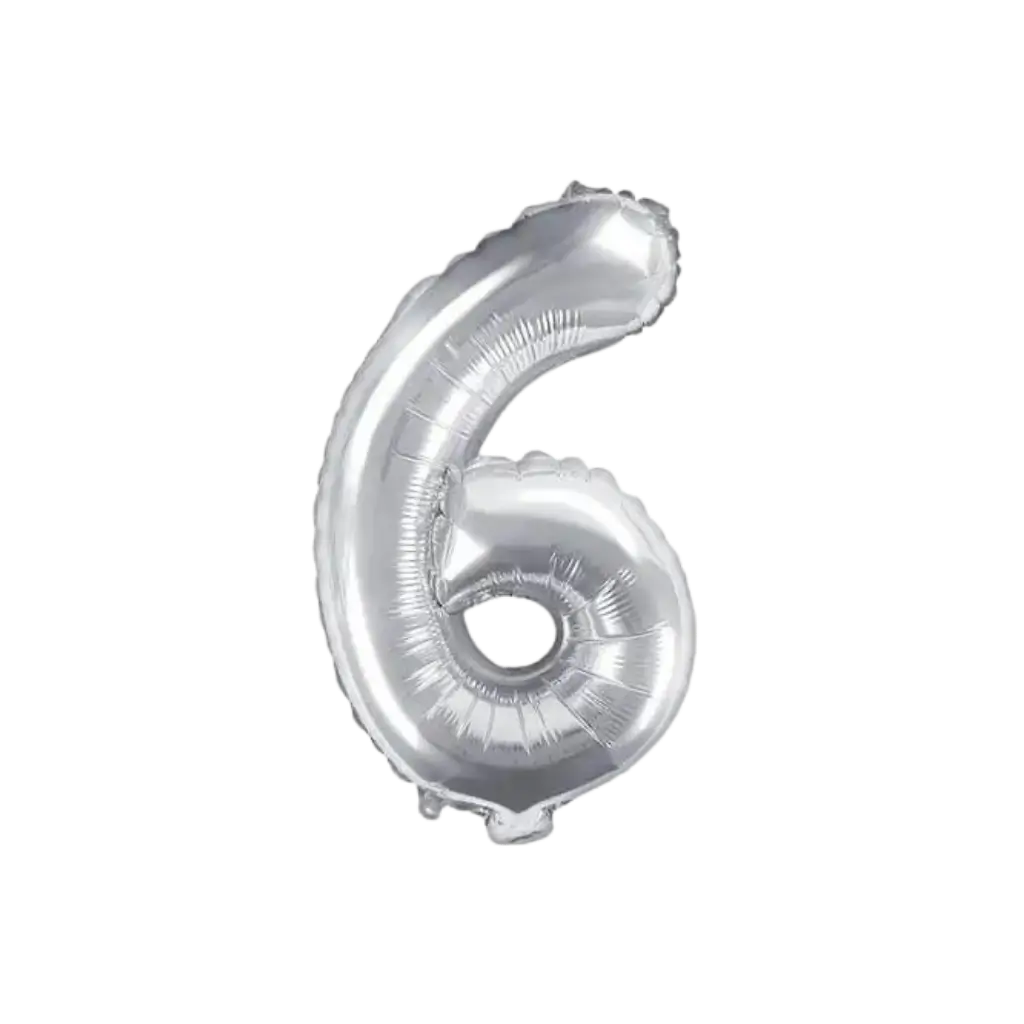Verjaardagsballon Nummer 6 Zilver 35cm