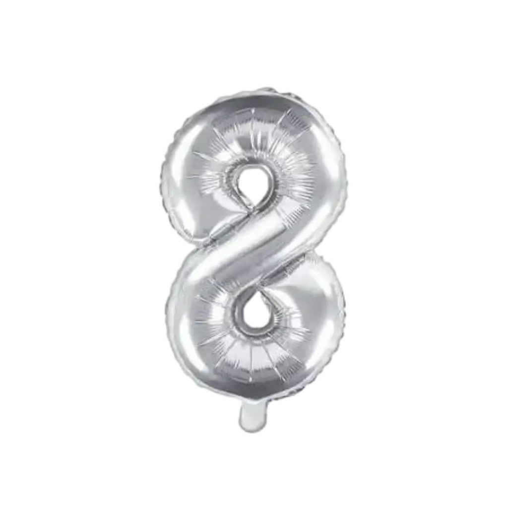 Verjaardagsballon nummer 8 Zilver 35cm