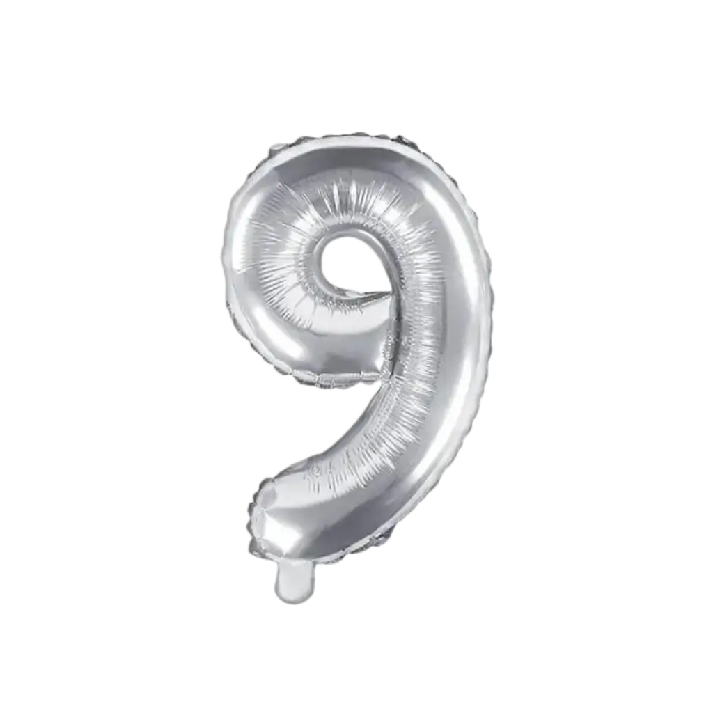 Verjaardagsballon nummer 9 Zilver 35cm