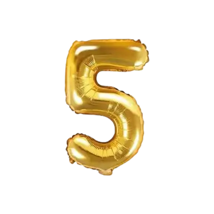 Verjaardagsballon nummer 5 goud 35cm