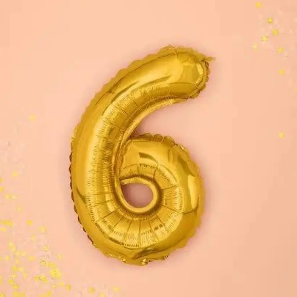 Verjaardagsballon Nummer 6 Goud 35cm