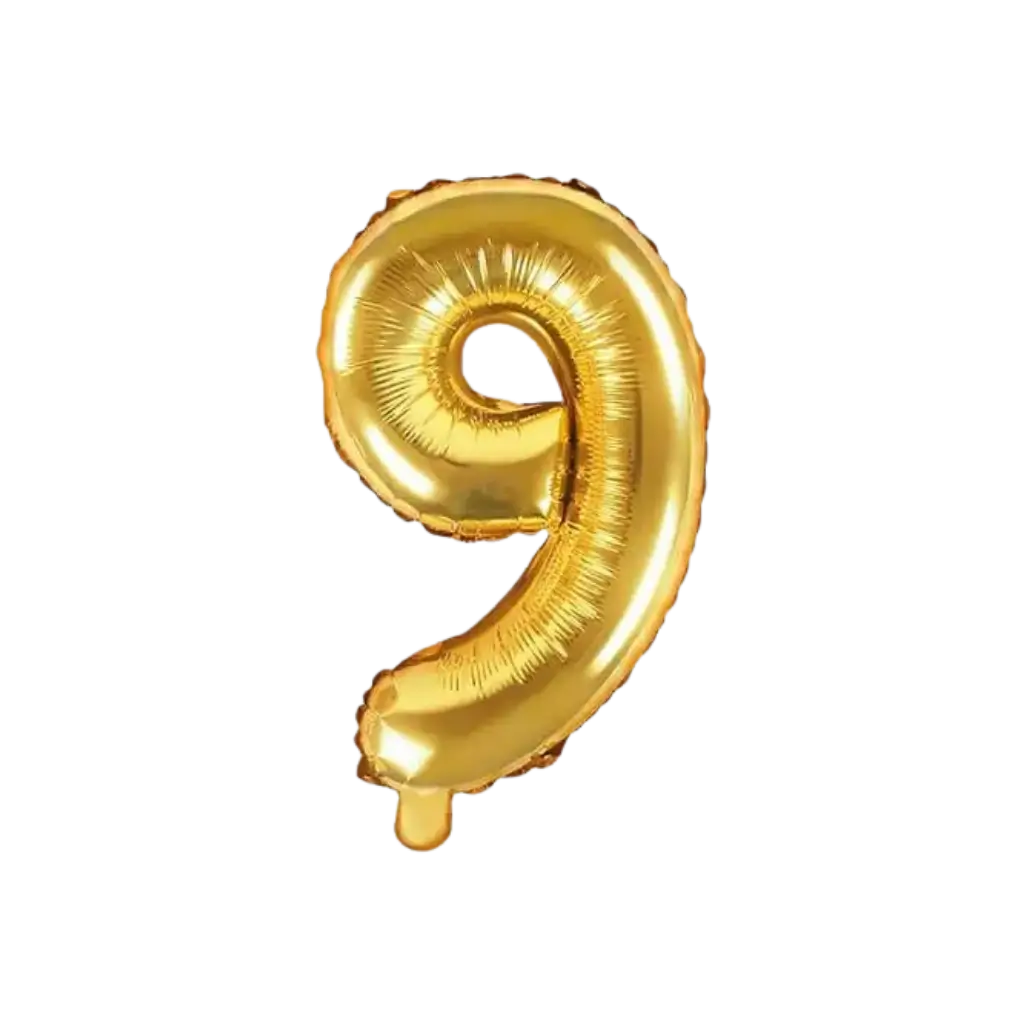 Verjaardagsballon nummer 9 goud 35cm