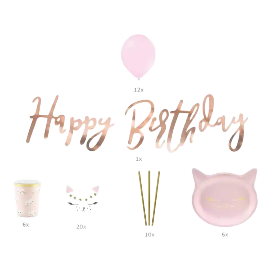 Roze & gouden kat thema verjaardagsdecoratie kit