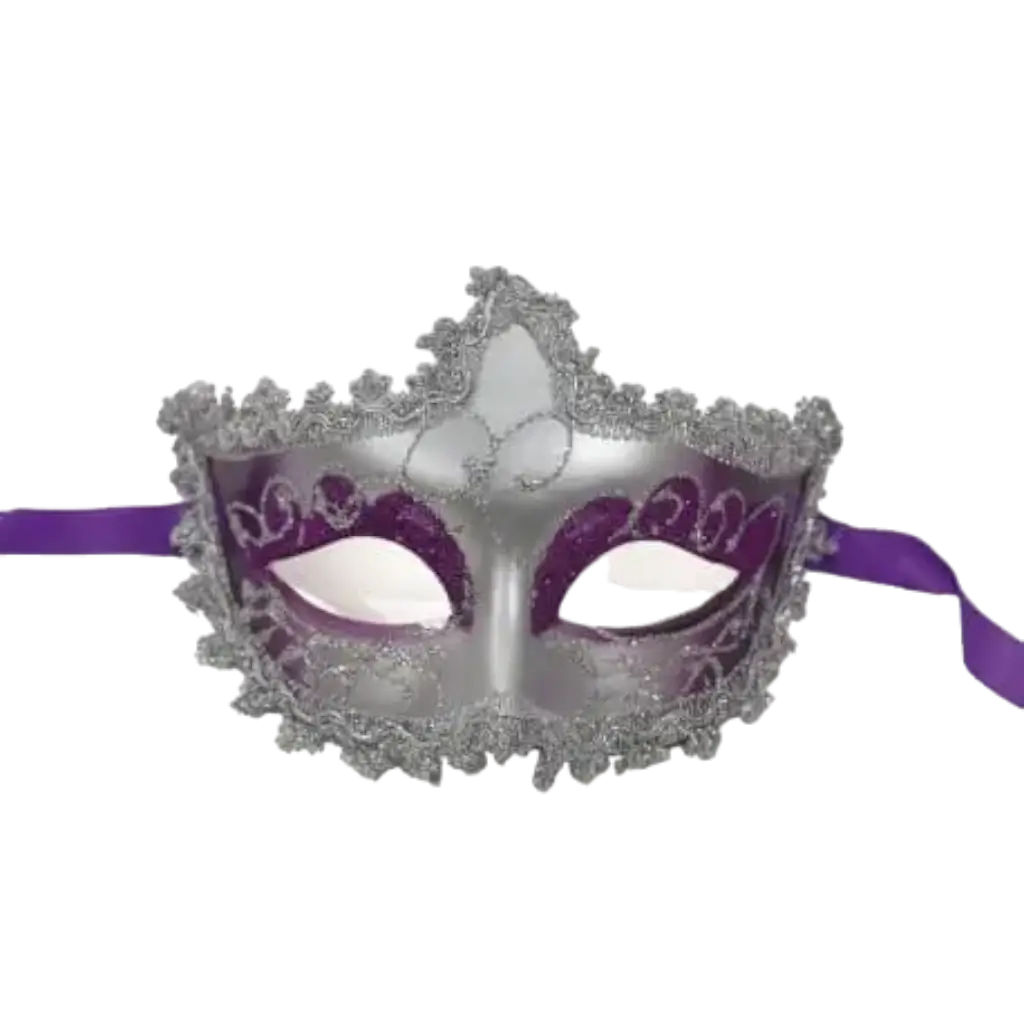 Venetiaans masker paars met zilveren montuur