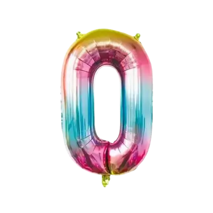 Verjaardagsballon nummer 0 Regenboog 86cm