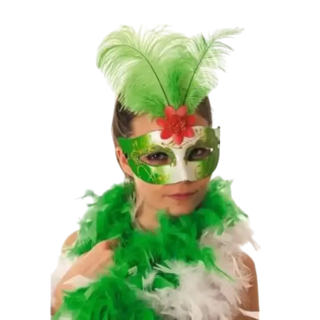 Venetiaans masker met veer groen