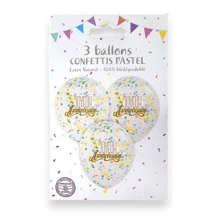 Set van 3 Pastel Confetti Gelukkige Verjaardag Ballonnen