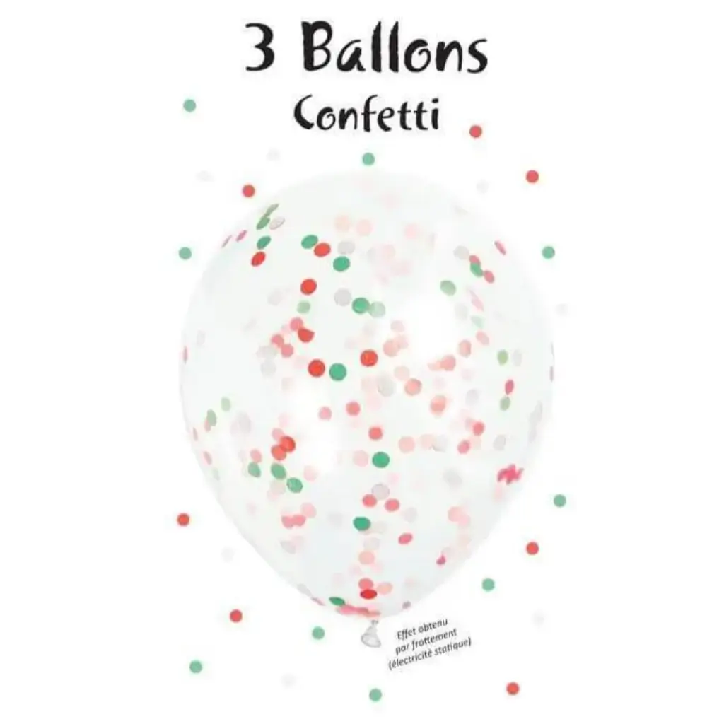 Set van 3 Confetti ballonnen wit, rood & groen