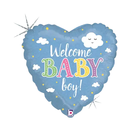 Welkom Baby Jongen Hart Ballon 45cm