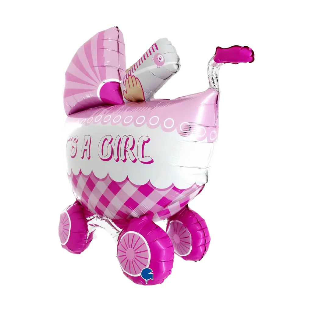 Reuze 3D ballon kinderwagen "It's a Girl 107cm