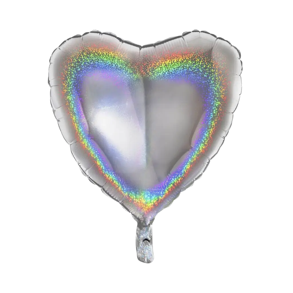 Holografische hart ballon zilver 46cm