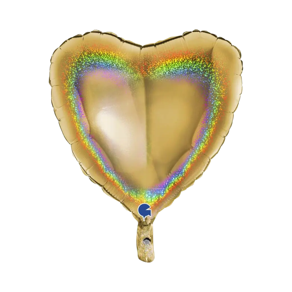 Holografische hart ballon goud 46cm