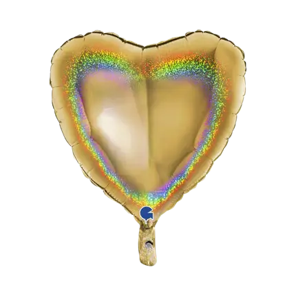 Holografische hart ballon goud 46cm