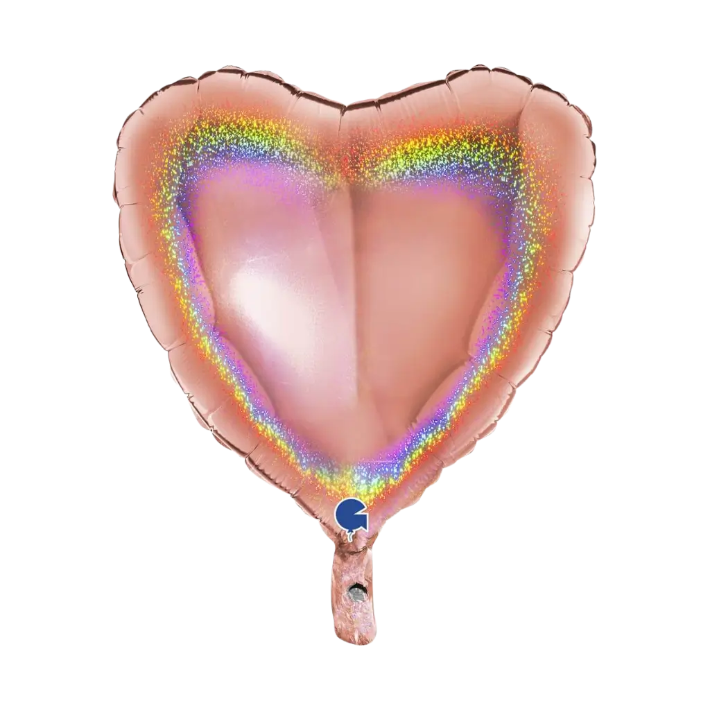Holografische hart ballon Rose Goud 46cm
