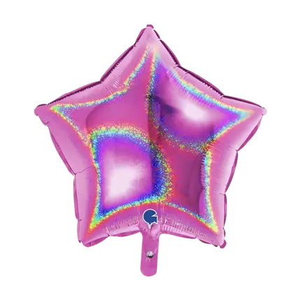 Roze holografische ster ballon 46cm