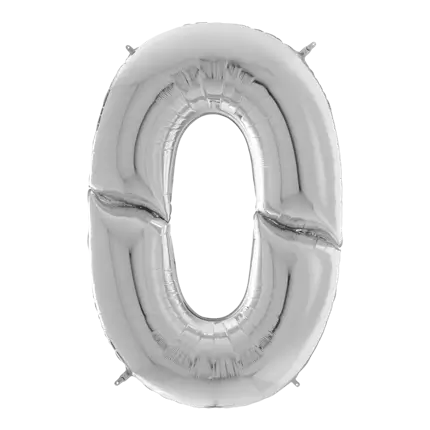 Reuze verjaardagsballon nummer 0 Zilver 163cm