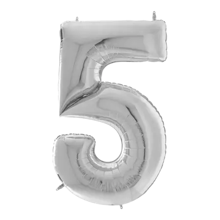 Reuze verjaardagsballon nummer 5 Zilver 163cm