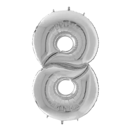 Reuze verjaardagsballon nummer 8 Zilver 163cm