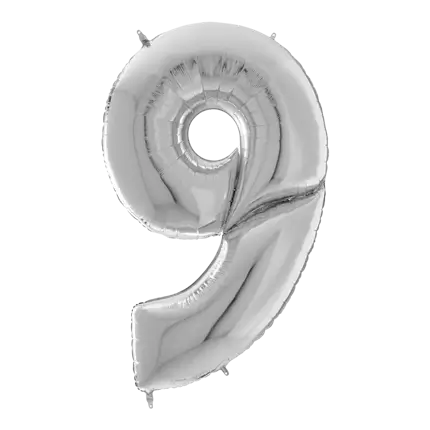 Reuze verjaardagsballon nummer 9 Zilver 163cm