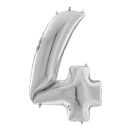 Reuze verjaardagsballon nummer 4 Zilver 163cm
