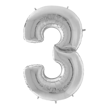 Reuze verjaardagsballon nummer 3 Zilver 163cm