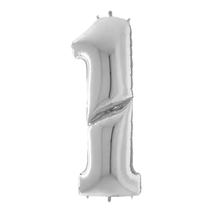 Reuze verjaardagsballon nummer 1 Zilver 163cm