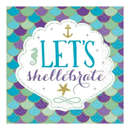 Let's Shellebrate Zeemeermin papieren handdoek 33x33cm
