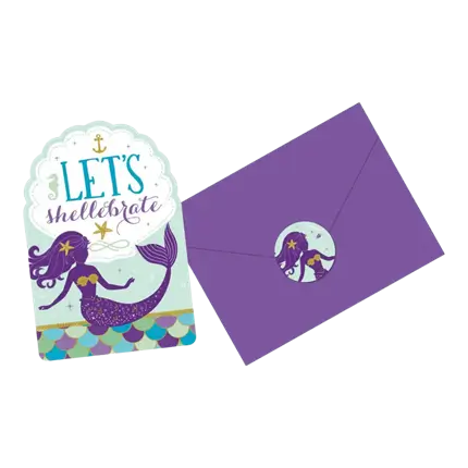 Uitnodiging + Enveloppe voor de zeemeermin (set van 8)