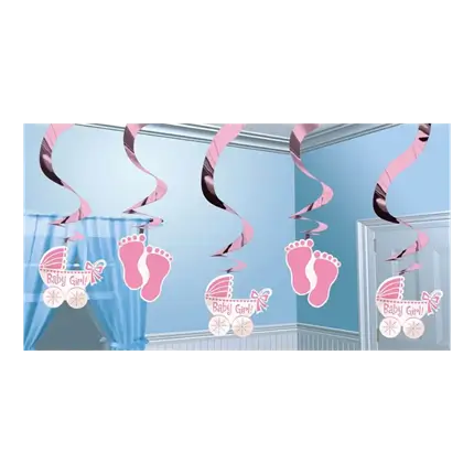 Spiraalvormige decoratie Baby Meisje 61cm (5 stuks)