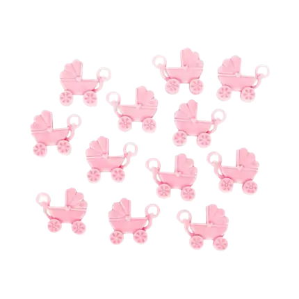12 roze plastic kinderwagens 4x3,5cm