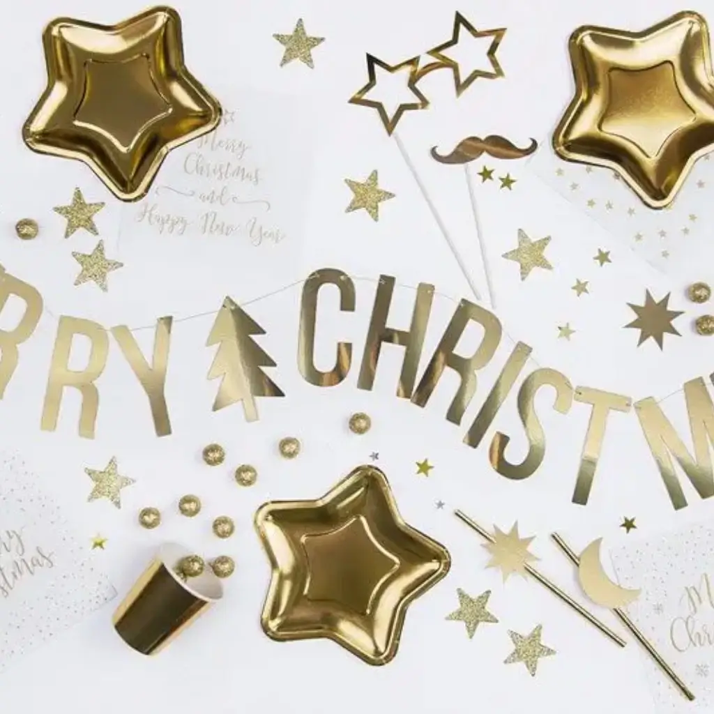 MERRY CHRISTMAS papieren slinger goud 150cm
