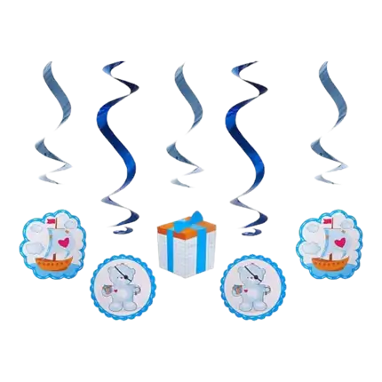 Decoratie Spiraal blauw It's a Boy 60cm (5 stuks)