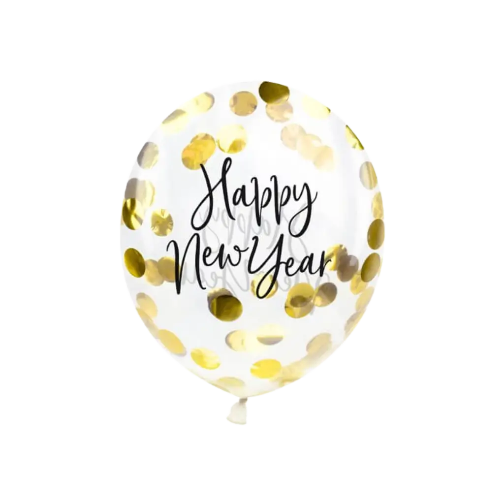 Gelukkig Nieuwjaar Goud confetti ballon (3 stuks)