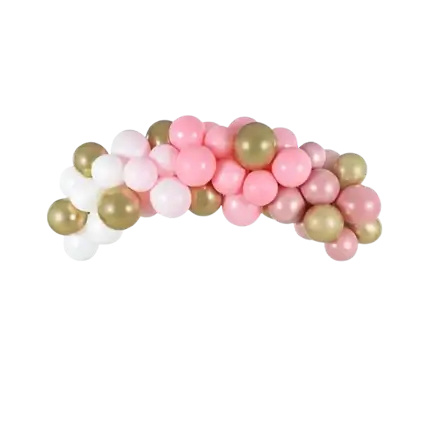 Halve ballonboog in roze, wit en goud