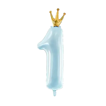 Lichtblauwe ballon nummer 1 met kroon