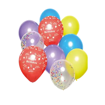 Tros van 10 veelkleurige Happy Birthday ballonnen