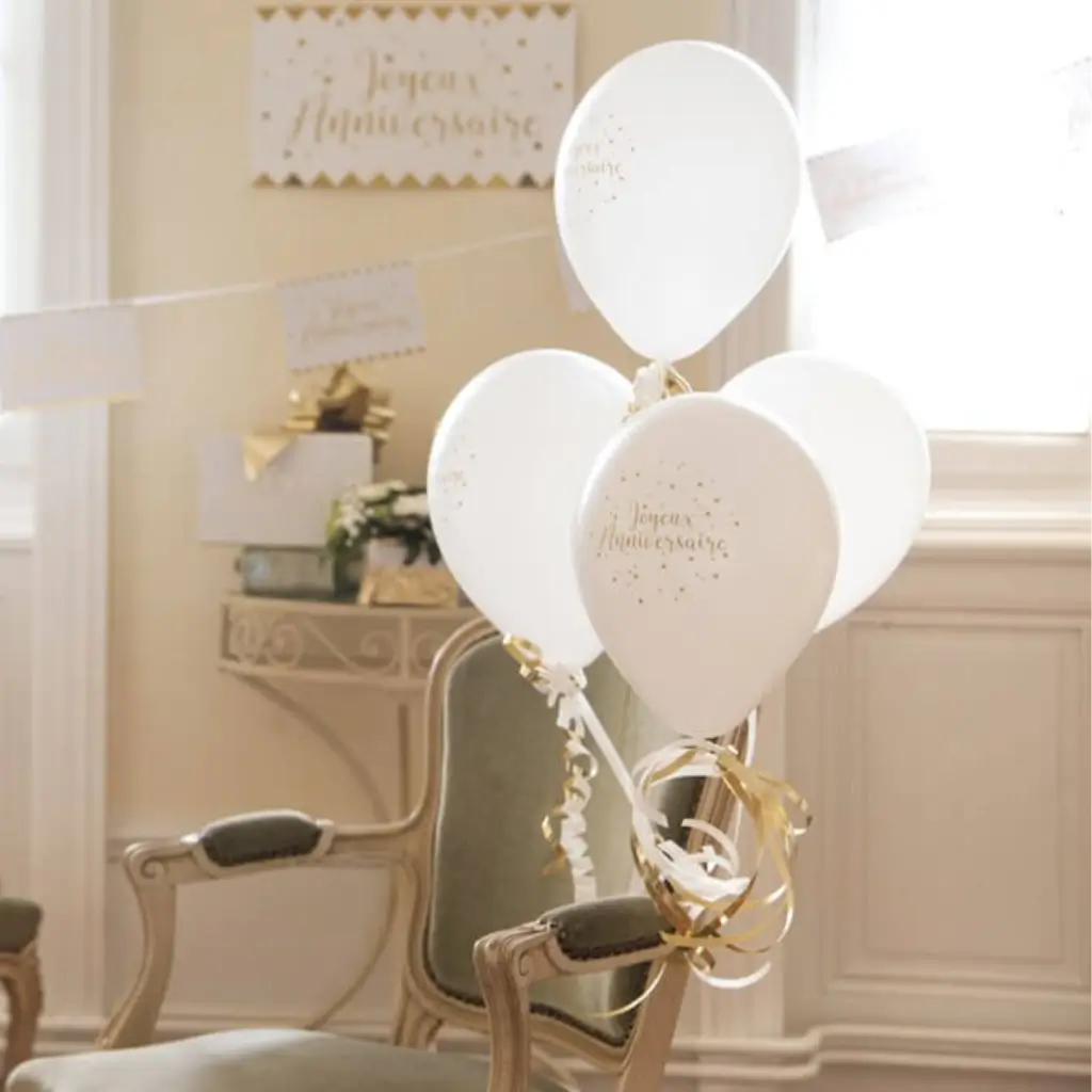 Gelukkige verjaardag ballon metallic wit (set van 8)