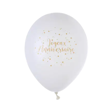 Gelukkige verjaardag ballon metallic wit (set van 8)