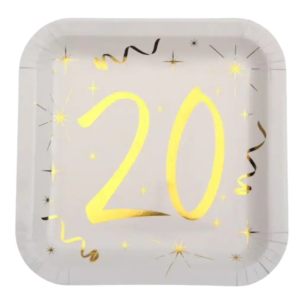 Vierkant bord Wit/Goud 20 jaar (set van 10)