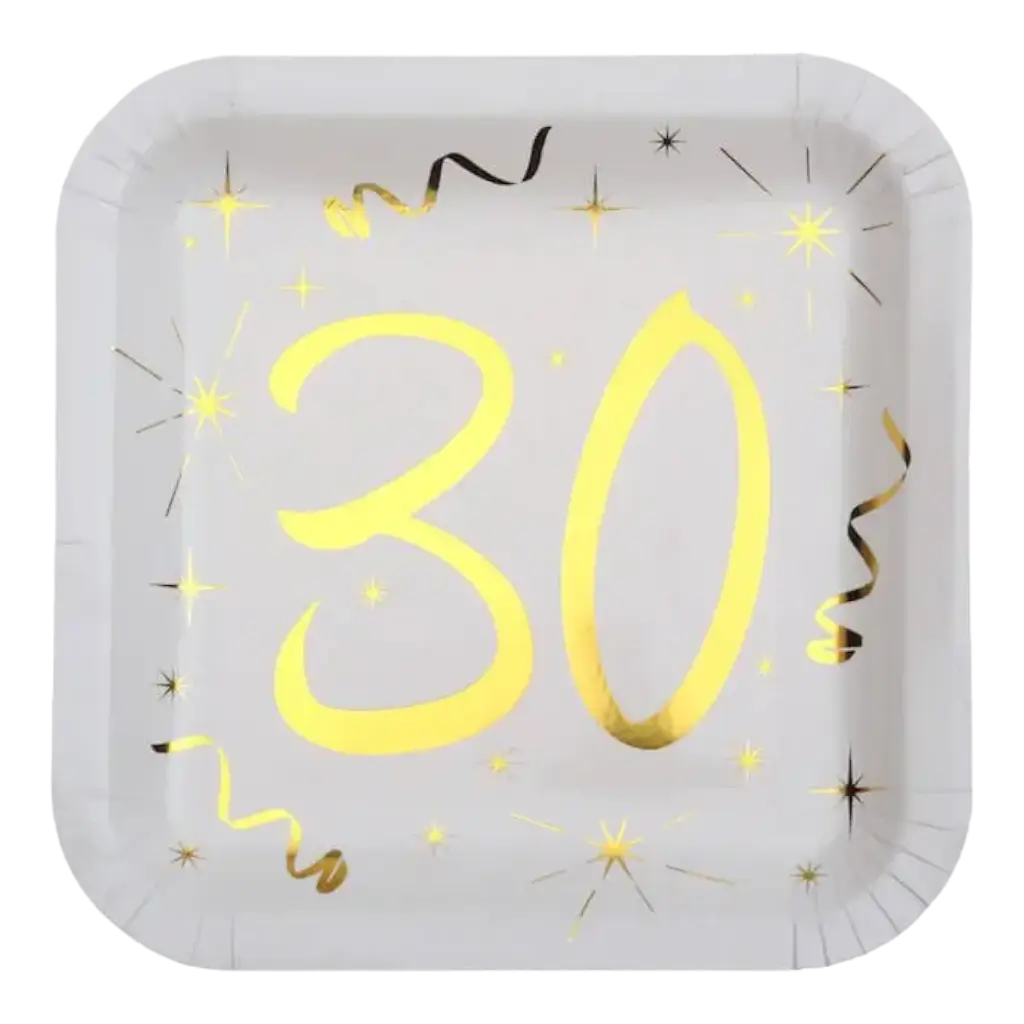 Vierkant bord Wit/Goud 30 jaar (Set van 10)