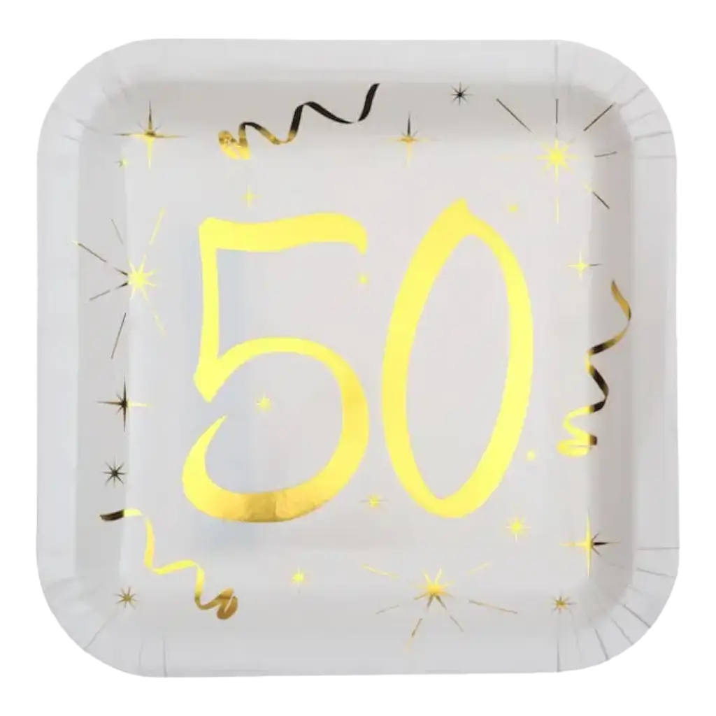Vierkant bord Wit/Goud 50 jaar (Set van 10)